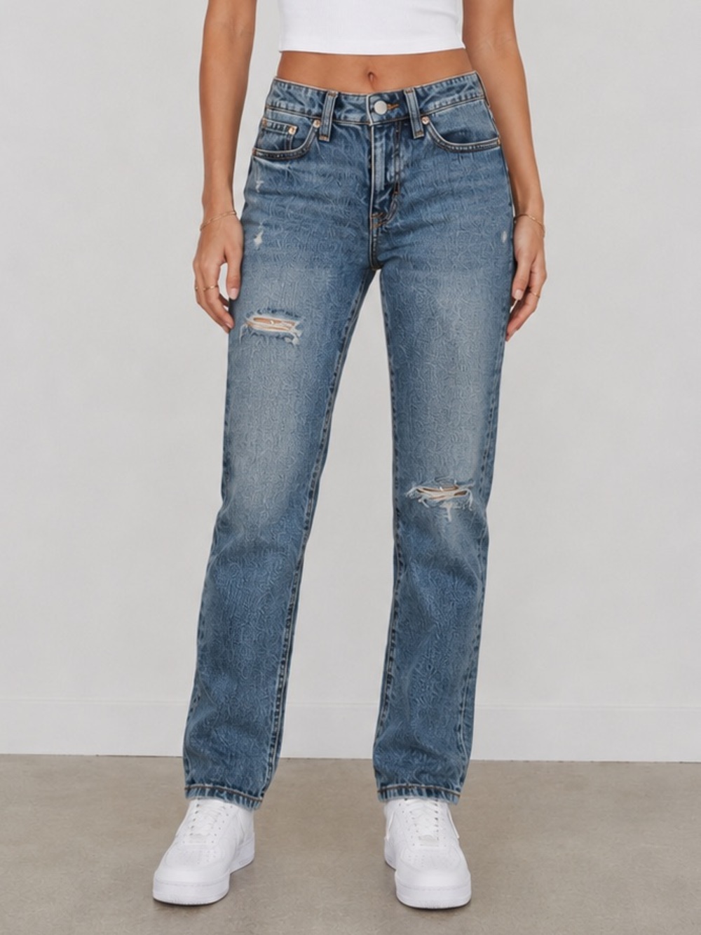 Aéropostale Mid Rise Ankle Straight Jeans NWT Size 00 Distressed Stretch Denim